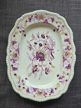 RARE Antique Floral Purple & Gold Ceramic Serving Platter
